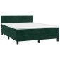 vidaXL Κρεβάτι Boxspring με Στρώμα & LED Σκ. Πράσινο 140x190εκ Βελούδο