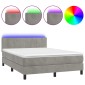 vidaXL Κρεβάτι Boxspring με Στρώμα & LED Αν.Γκρι 140x200 εκ. Βελούδινο