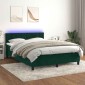 vidaXL Κρεβάτι Boxspring με Στρώμα & LED Σκ. Πράσινο 140x200εκ Βελούδο