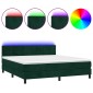 vidaXL Κρεβάτι Boxspring με Στρώμα & LED Σκ. Πράσινο 160x200εκ Βελούδο