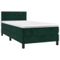 vidaXL Κρεβάτι Boxspring με Στρώμα & LED Σκ. Πράσινο 100x200εκ Βελούδο