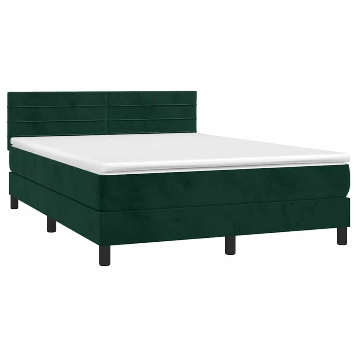 vidaXL Κρεβάτι Boxspring με Στρώμα & LED Σκ. Πράσινο 140x190εκ Βελούδο