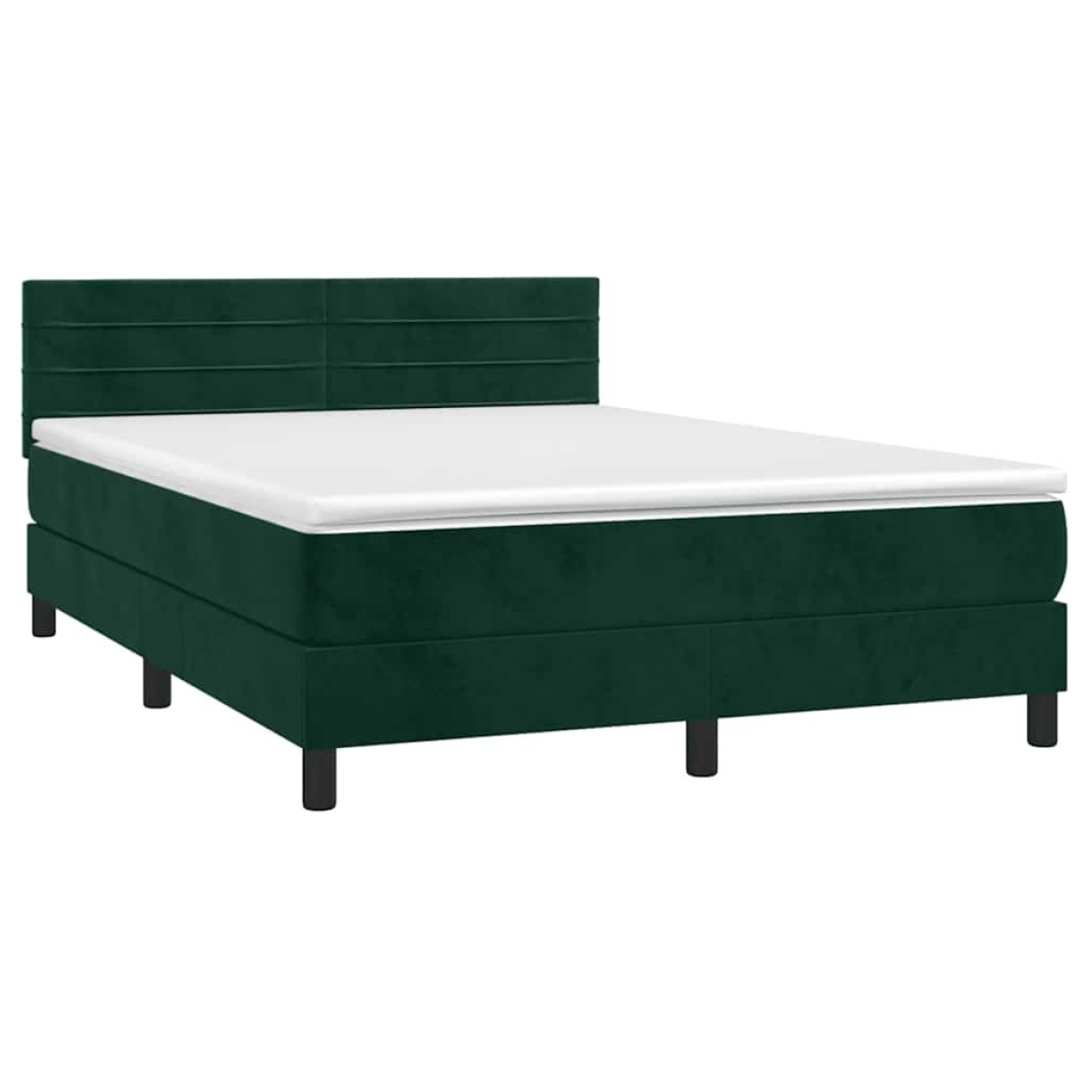 vidaXL Κρεβάτι Boxspring με Στρώμα & LED Σκ. Πράσινο 140x200εκ Βελούδο