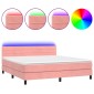 vidaXL Κρεβάτι Boxspring με Στρώμα & LED Ροζ 160x200 εκ. Βελούδινο