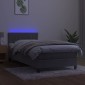 vidaXL Κρεβάτι Boxspring με Στρώμα & LED Αν.Γκρι 100x200 εκ. Βελούδινο