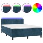 vidaXL Κρεβάτι Boxspring με Στρώμα & LED Σκ. Μπλε 140x190εκ. Βελούδινο