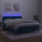 vidaXL Κρεβάτι Boxspring με Στρώμα & LED Σκ. Μπλε 140x190εκ. Βελούδινο