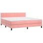vidaXL Κρεβάτι Boxspring με Στρώμα & LED Ροζ 180x200 εκ. Βελούδινο