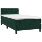 vidaXL Κρεβάτι Boxspring με Στρώμα & LED Σκ. Πράσινο 100x200εκ Βελούδο