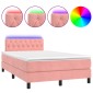 vidaXL Κρεβάτι Boxspring με Στρώμα & LED Ροζ 120x200 εκ. Βελούδινο