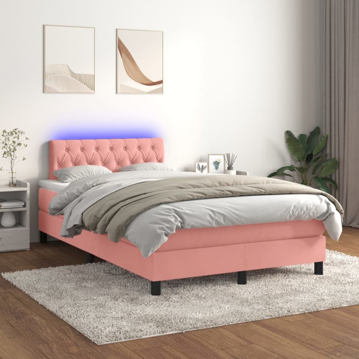 vidaXL Κρεβάτι Boxspring με Στρώμα & LED Ροζ 120x200 εκ. Βελούδινο