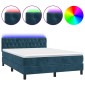 vidaXL Κρεβάτι Boxspring με Στρώμα & LED Σκ. Μπλε 140x200εκ. Βελούδινο