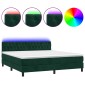 vidaXL Κρεβάτι Boxspring με Στρώμα & LED Σκ. Πράσινο 160x200εκ Βελούδο