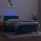 vidaXL Κρεβάτι Boxspring με Στρώμα & LED Σκ. Μπλε 80x200 εκ. Βελούδινο