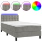 vidaXL Κρεβάτι Boxspring με Στρώμα & LED Αν.Γκρι 90x200 εκ. Βελούδινο