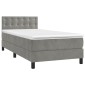 vidaXL Κρεβάτι Boxspring με Στρώμα & LED Αν.Γκρι 90x200 εκ. Βελούδινο