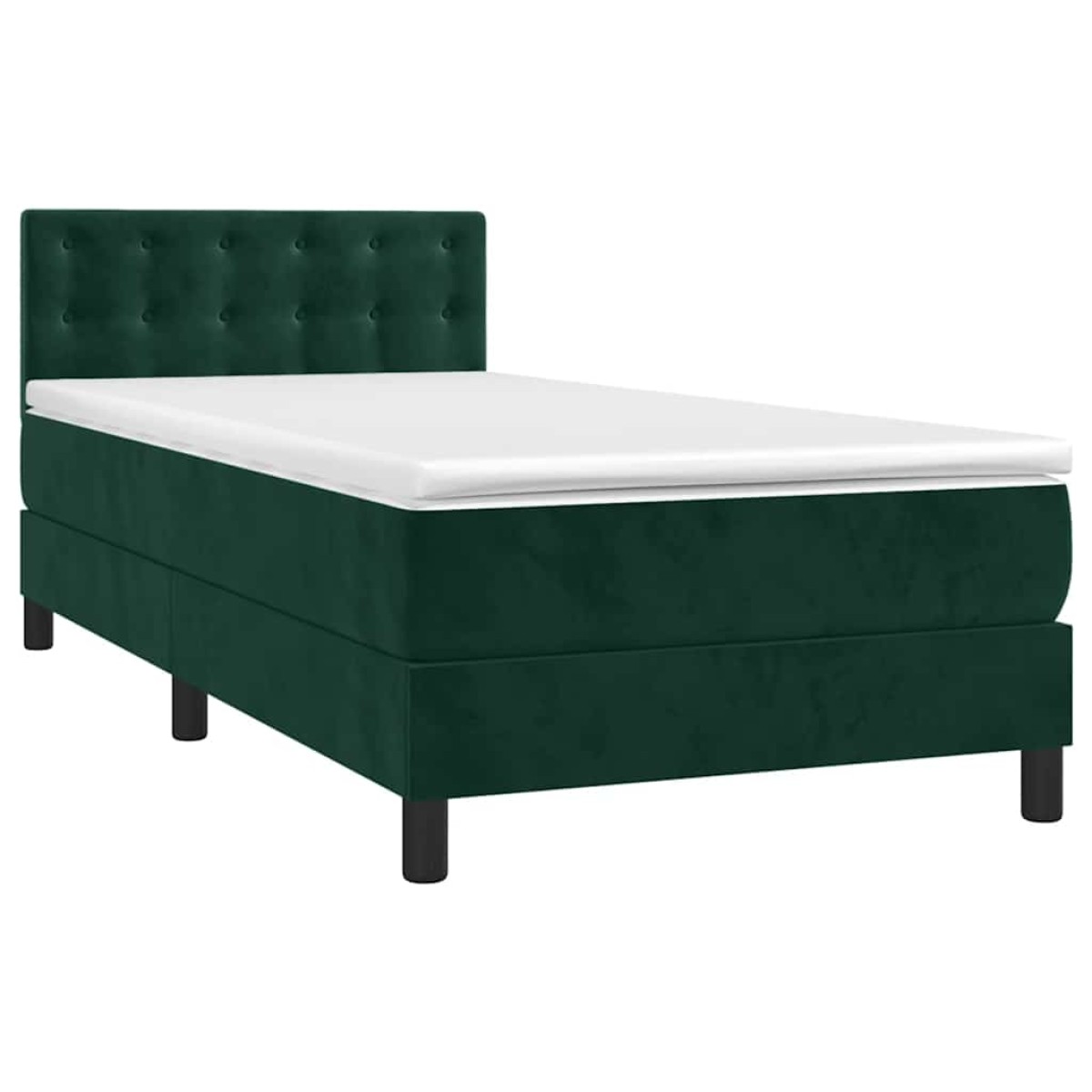 vidaXL Κρεβάτι Boxspring με Στρώμα & LED Σκ. Πράσινο 100x200εκ Βελούδο