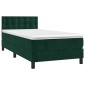 vidaXL Κρεβάτι Boxspring με Στρώμα & LED Σκ. Πράσινο 100x200εκ Βελούδο