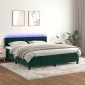 vidaXL Κρεβάτι Boxspring με Στρώμα & LED Σκ. Πράσινο 160x200εκ Βελούδο