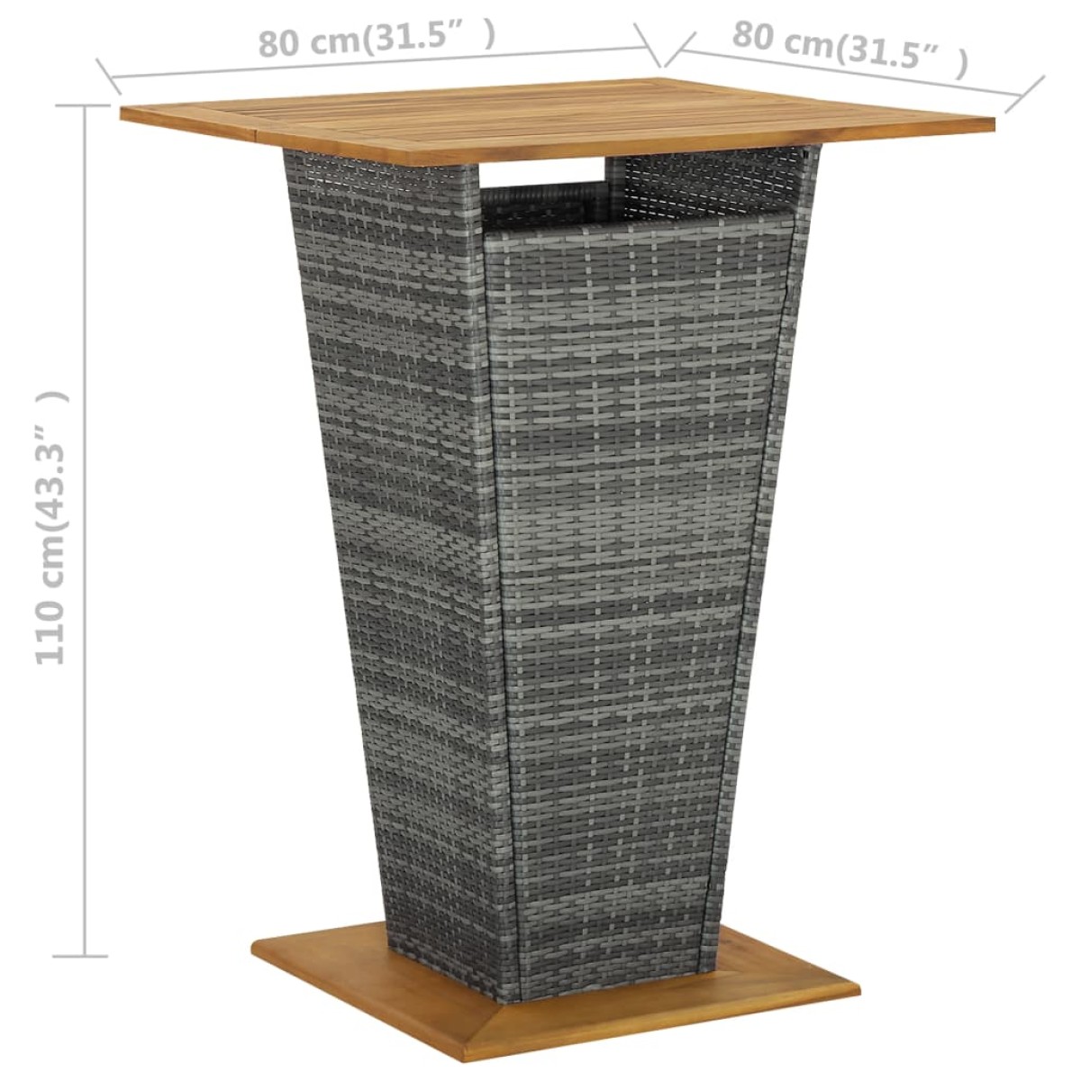 vidaXL Τραπέζι Μπαρ Μαύρο 80x80x110 εκ. Συνθετικό Ρατάν / Ξύλο Ακακίας
