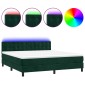 vidaXL Κρεβάτι Boxspring με Στρώμα & LED Σκ. Πράσινο 180x200εκ Βελούδο