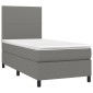 vidaXL Κρεβάτι Boxspring με Στρώμα & LED Σκ.Γκρι 80x200 εκ. Υφασμάτινο