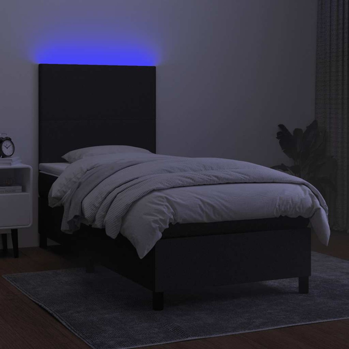 vidaXL Κρεβάτι Boxspring με Στρώμα & LED Μαύρο 90x200 εκ. Υφασμάτινο