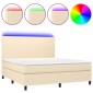 vidaXL Κρεβάτι Boxspring με Στρώμα & LED Κρεμ 160x200 εκ. Υφασμάτινο