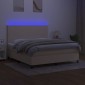vidaXL Κρεβάτι Boxspring με Στρώμα & LED Κρεμ 160x200 εκ. Υφασμάτινο