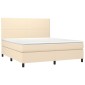 vidaXL Κρεβάτι Boxspring με Στρώμα & LED Κρεμ 180x200 εκ. Υφασμάτινο