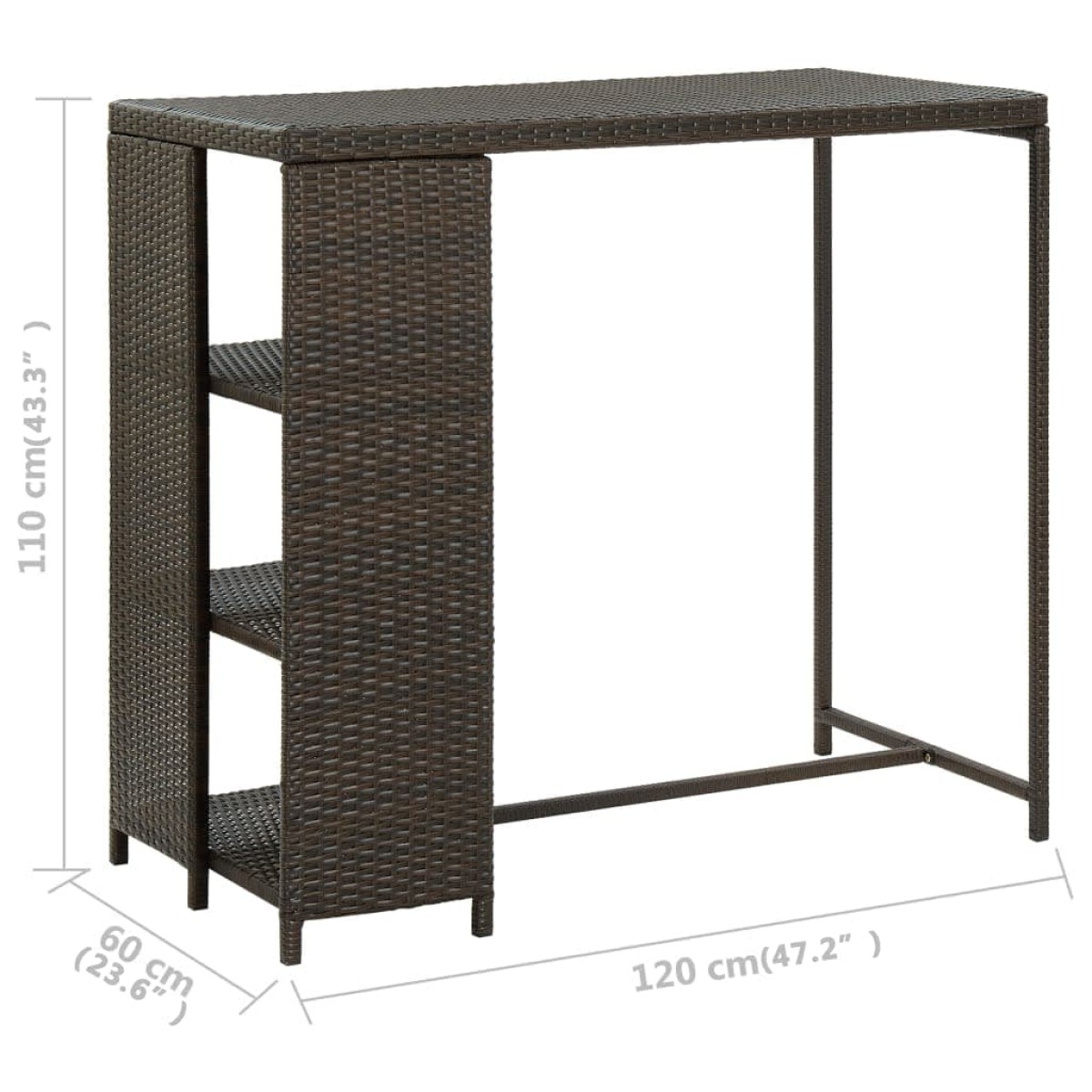 vidaXL Τραπέζι Μπαρ με Ράφια Καφέ 120x60x110 εκ. από Συνθετικό Ρατάν