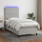 vidaXL Κρεβάτι Boxspring με Στρώμα & LED Αν.Γκρι 90x190 εκ. Υφασμάτινο