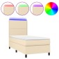 vidaXL Κρεβάτι Boxspring με Στρώμα & LED Κρεμ 90x190 εκ. Υφασμάτινο