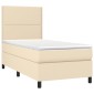 vidaXL Κρεβάτι Boxspring με Στρώμα & LED Κρεμ 90x190 εκ. Υφασμάτινο