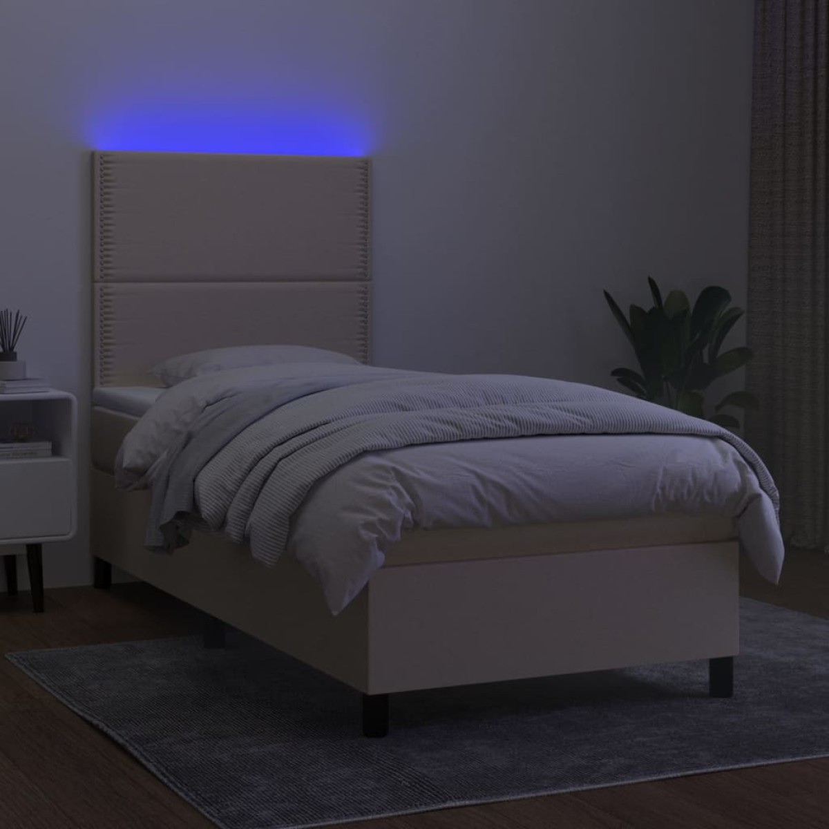 vidaXL Κρεβάτι Boxspring με Στρώμα & LED Κρεμ 90x190 εκ. Υφασμάτινο