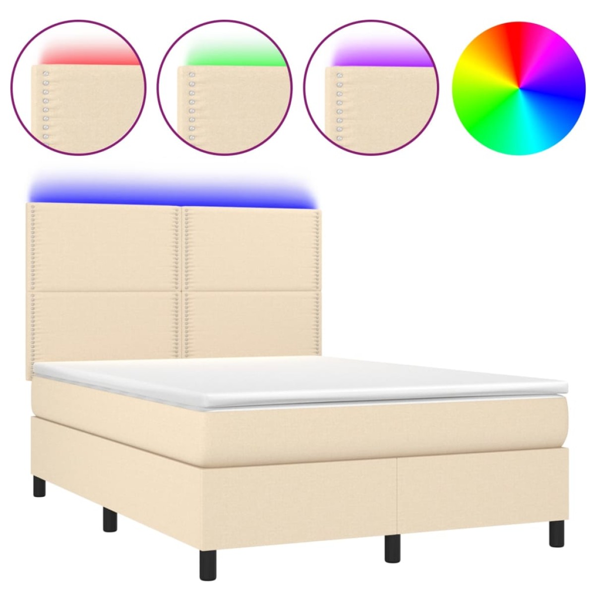 vidaXL Κρεβάτι Boxspring με Στρώμα & LED Κρεμ 140x190 εκ. Υφασμάτινο