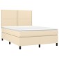 vidaXL Κρεβάτι Boxspring με Στρώμα & LED Κρεμ 140x190 εκ. Υφασμάτινο