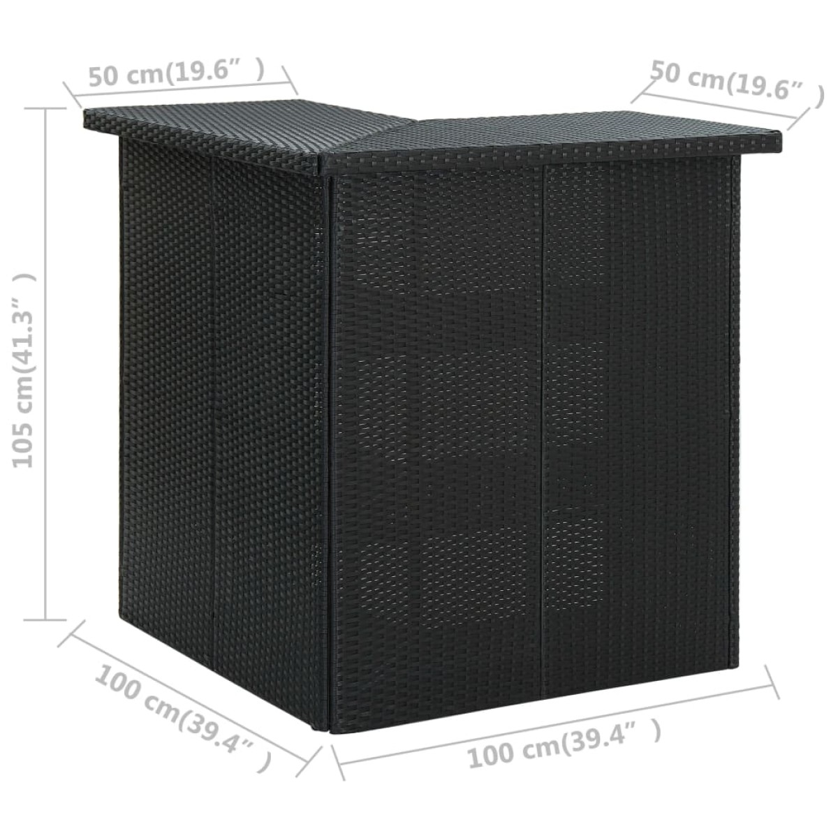 vidaXL Τραπέζι Μπαρ Γωνιακό Μαύρο 100x50x105 εκ. από Συνθετικό Ρατάν