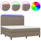 vidaXL Κρεβάτι Boxspring με Στρώμα & LED Taupe 180x200 εκ. Υφασμάτινο
