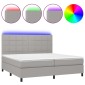 vidaXL Κρεβάτι Boxspring με Στρώμα & LED Αν.Γκρι 200x200εκ. Υφασμάτινο