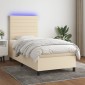 vidaXL Κρεβάτι Boxspring με Στρώμα & LED Κρεμ 80x200 εκ. Υφασμάτινο