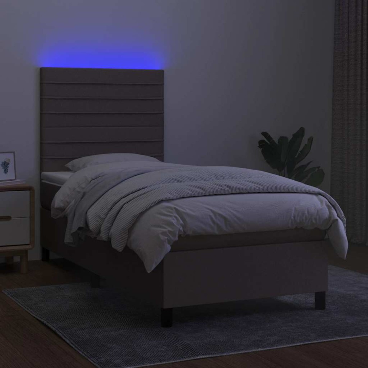 vidaXL Κρεβάτι Boxspring με Στρώμα & LED Taupe 90x190 εκ. Υφασμάτινο