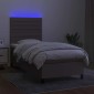vidaXL Κρεβάτι Boxspring με Στρώμα & LED Taupe 90x190 εκ. Υφασμάτινο
