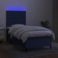 vidaXL Κρεβάτι Boxspring με Στρώμα & LED Μπλε 90x200 εκ. Υφασμάτινο