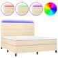 vidaXL Κρεβάτι Boxspring με Στρώμα & LED Κρεμ 160x200 εκ. Υφασμάτινο