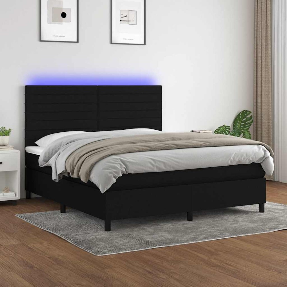 vidaXL Κρεβάτι Boxspring με Στρώμα & LED Μαύρο 180x200 εκ. Υφασμάτινο