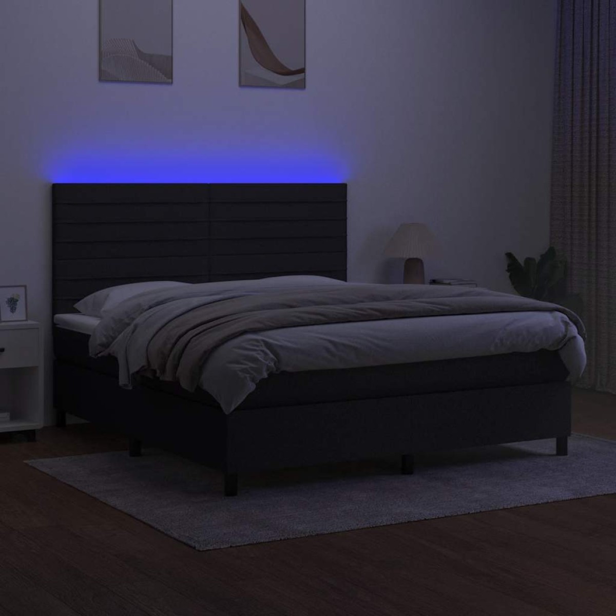 vidaXL Κρεβάτι Boxspring με Στρώμα & LED Μαύρο 180x200 εκ. Υφασμάτινο