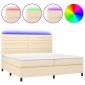 vidaXL Κρεβάτι Boxspring με Στρώμα & LED Κρεμ 200x200 εκ. Υφασμάτινο