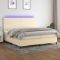 vidaXL Κρεβάτι Boxspring με Στρώμα & LED Κρεμ 200x200 εκ. Υφασμάτινο