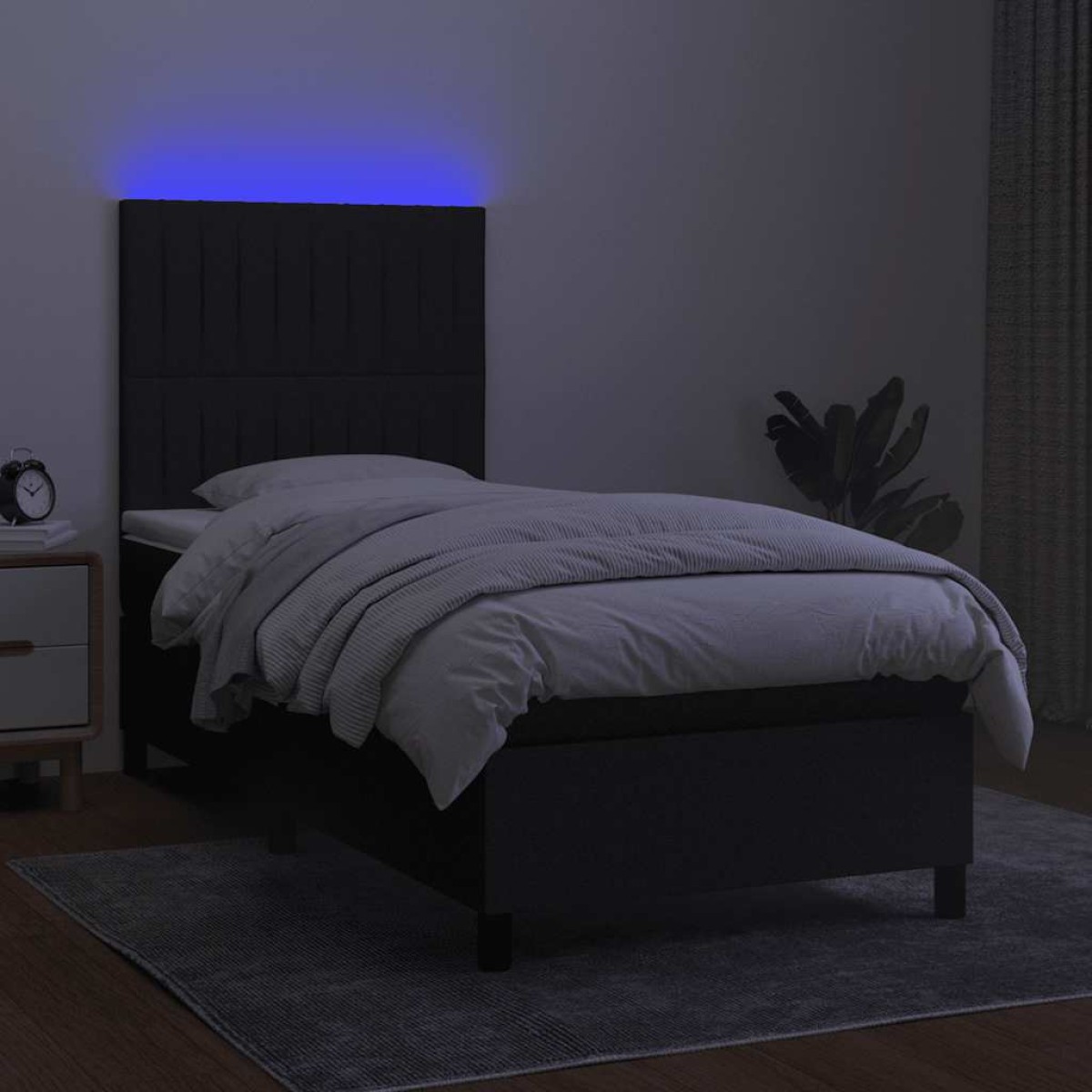 vidaXL Κρεβάτι Boxspring με Στρώμα & LED Μαύρο 100x200 εκ. Υφασμάτινο